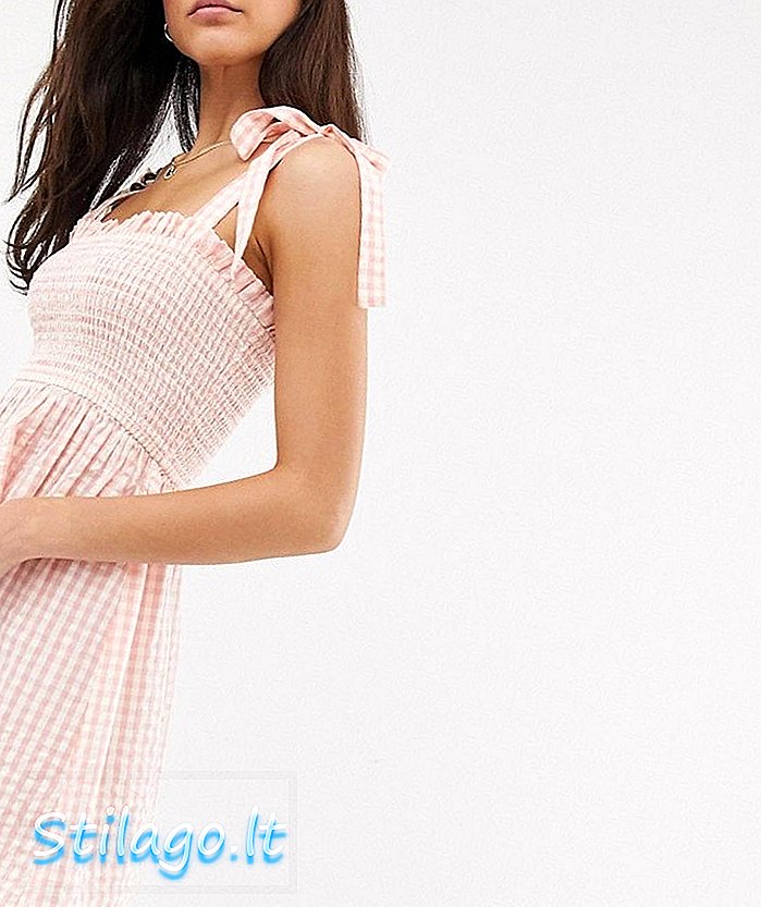 핑크 깅엄 스트라디 바리우스 STR 타이 스트랩 드레스