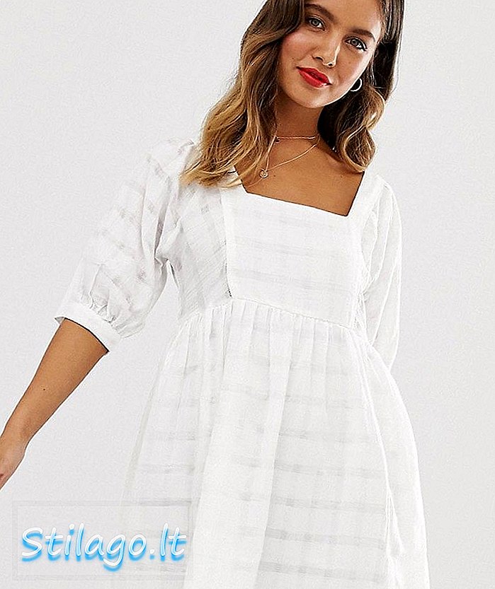 ASOS DESIGN - Mini-aangerimpelde jurk in geruit wit met textuur