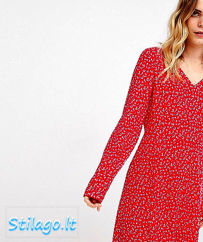 Ichi Ditsy Floral Dress-Red