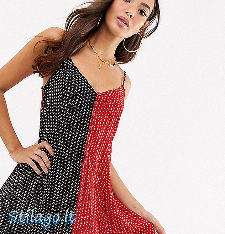 PrettyLittleThing cami swing kjole i sort og rød farveblok-Multi