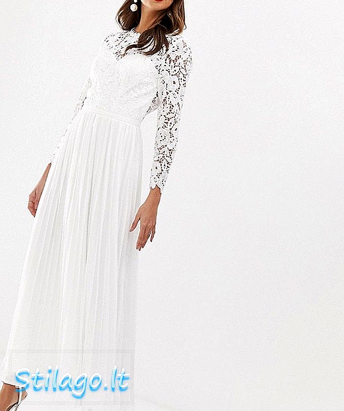 Čipky Chi Chi London krajkové maxi šaty s vrúbkovaným chrbtom v bielej farbe