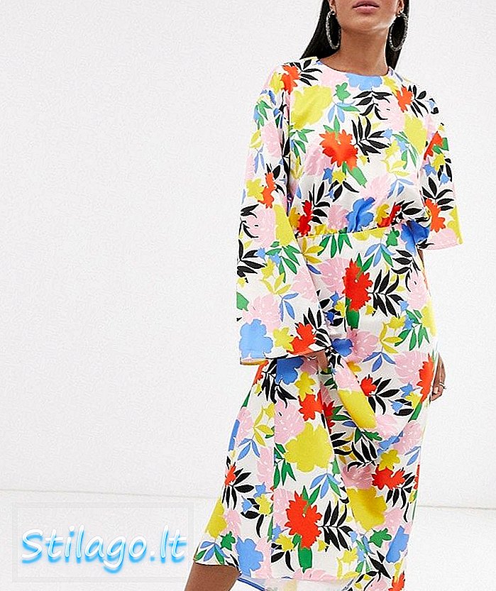 Asosowa asymetryczna sukienka maxi z rękawami w jasny kwiatowy wzór-Multi
