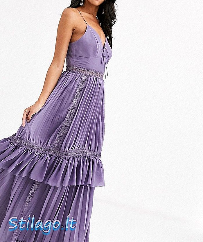 Истинска рокля с каишка с каишка, многопластова макси с вратовръзка отпред в лилово-лилаво