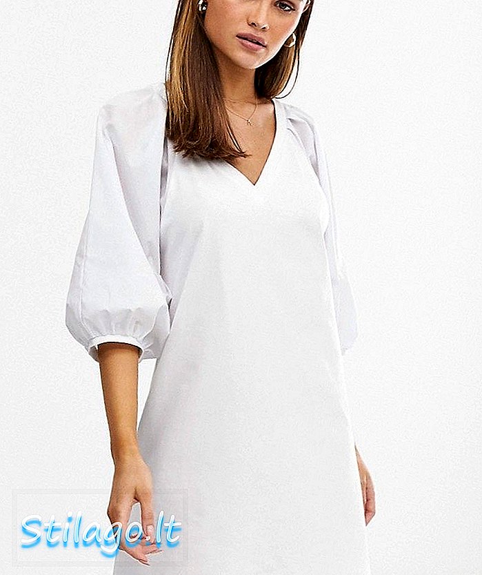ASOS DESIGN Mini vestit de coll v amb mànigues teixides-Blanc