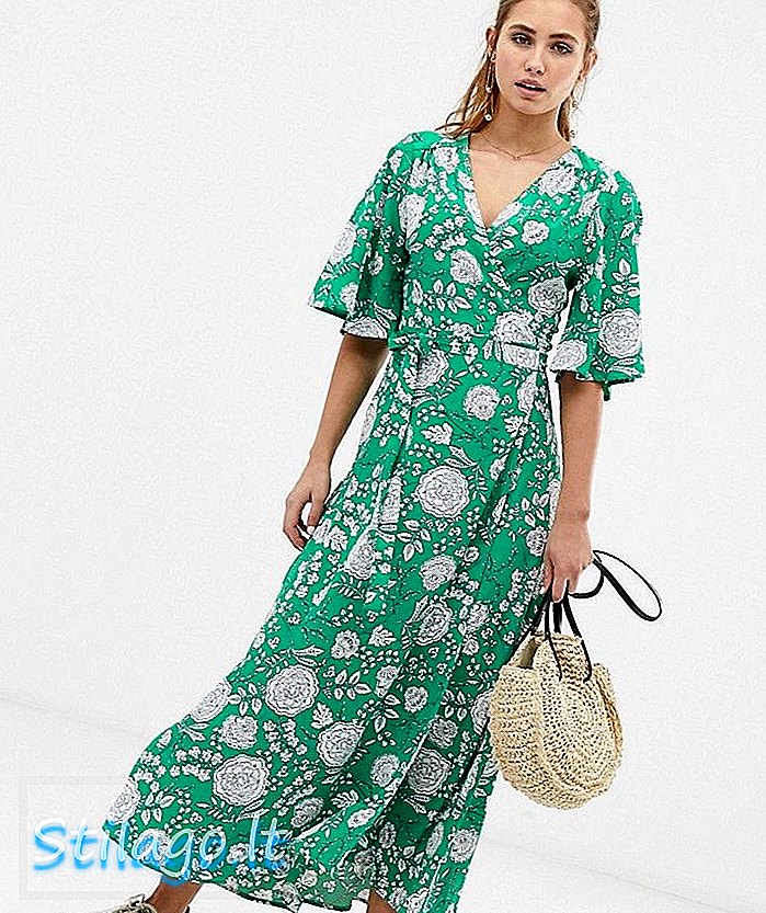 Brave Soul kea midi wrap kjole i blomsterprint-Grønn