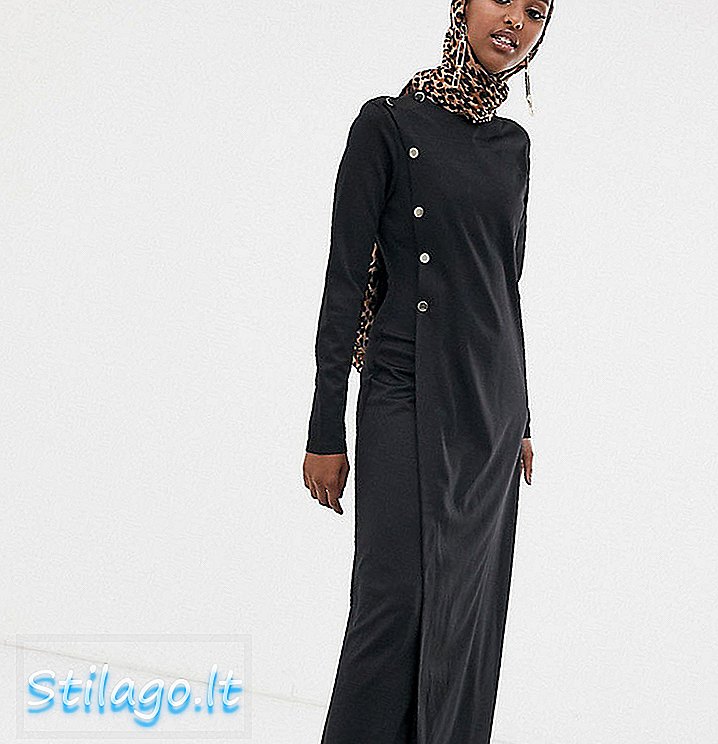 Maxi šaty Verona s dlouhým rukávem s tlačítkem detail v černé barvě