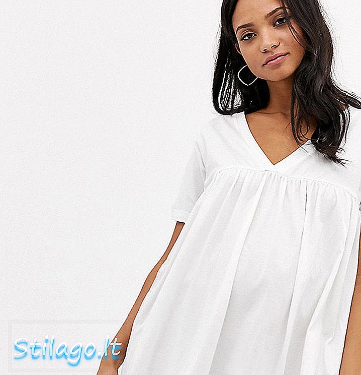 ASOS DESIGN - Vestito grembiule in cotone premaman per eccellenza - Bianco