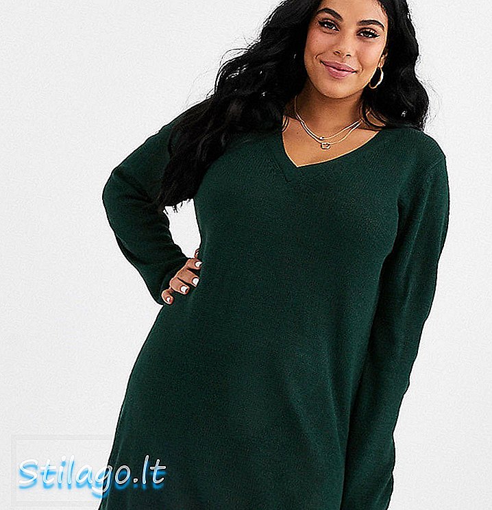 Sukienka sweterkowa z dekoltem w serek Brave Soul Plus - zielona