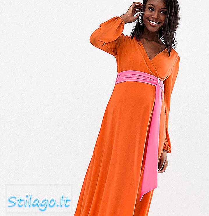 TFNC Maternal wrap maxi haljina s kontrastnim pojasom u narančastoj boji