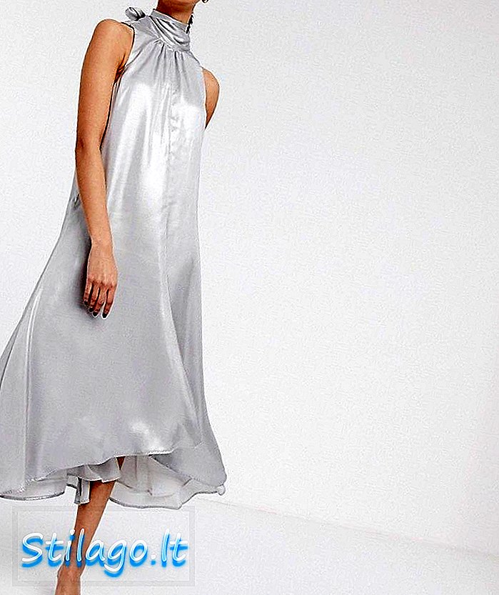 Натопљена луксузном хаљином без рукава високог врата-сребрна