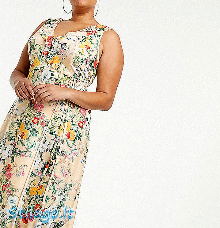 ASOS DESIGN Kšiltovka s límečkem Maxi šaty s detailem vázanky v květinovém potisku-Multi