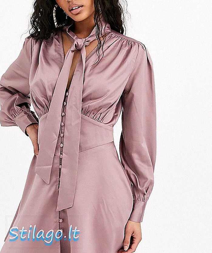 Robe patineuse Missguided boutonnée avec noeud en rose poudré