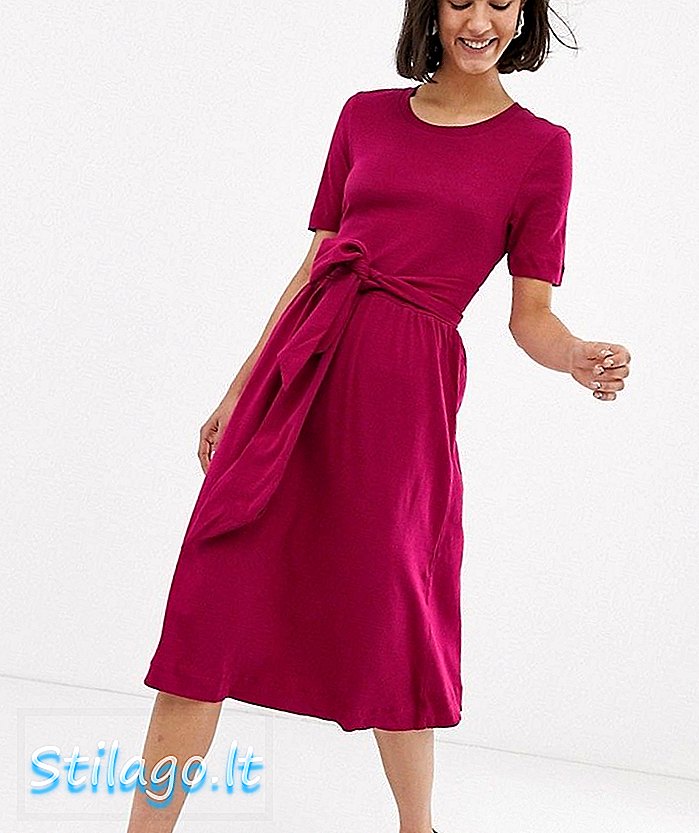 Selected Femme midi-jurk met gestrikte taille in rood