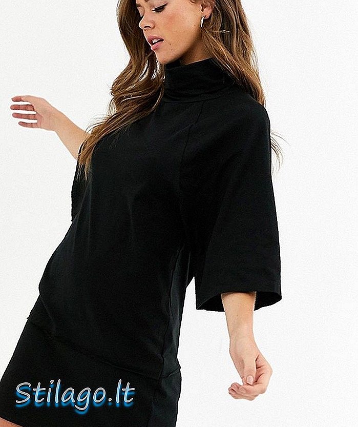 ASOS DESIGN - Mini-jurk met hoge hals en 3/4 mouwen - Zwart