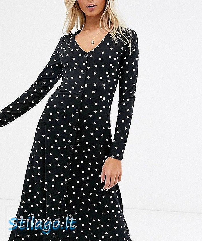 New Look smock maxi-kjole i svart og hvit polka dot