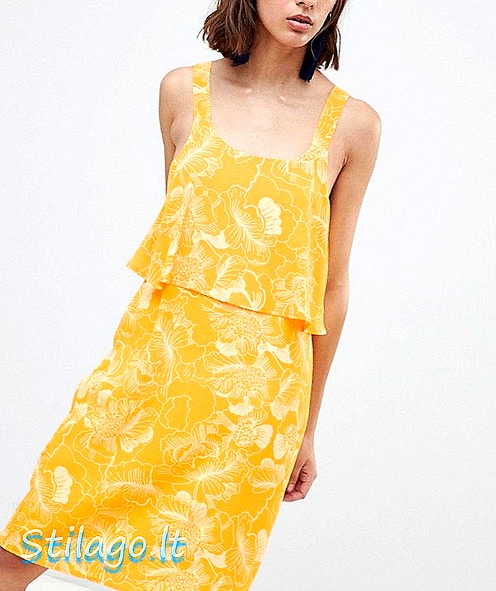 Ichi Floral Overlay Dress-Yellow