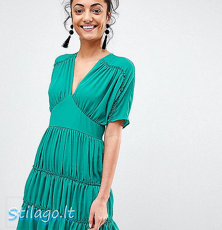 ASOS TALL Gaun Mini Lembut Dengan Tiers-Green