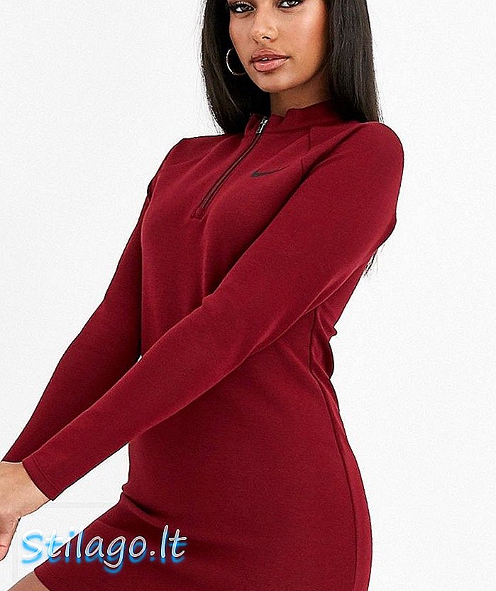 Mini dress lengan panjang Nike burgundy-Merah