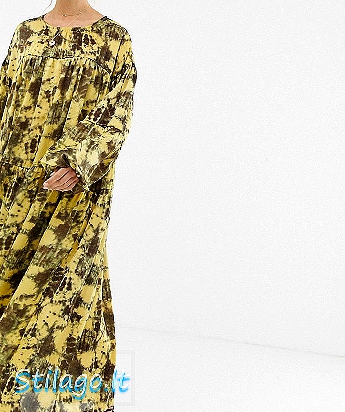 Ghospell overdimensioneret midi-smock-kjole i slipsfarve-gul