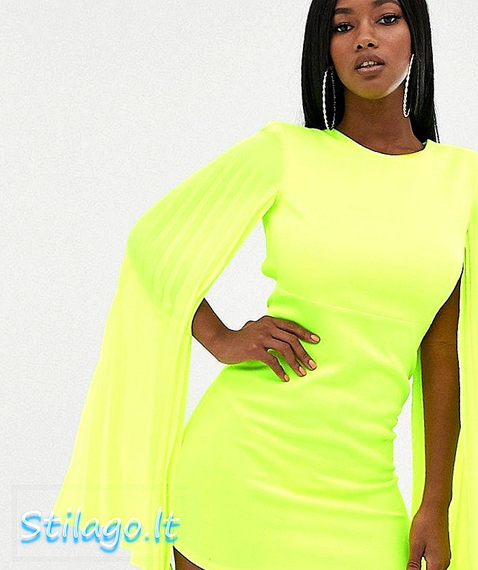 فستان قصير من BODYCON من جون زاك مع أكمام جرس مطوي باللون الأخضر الليموني