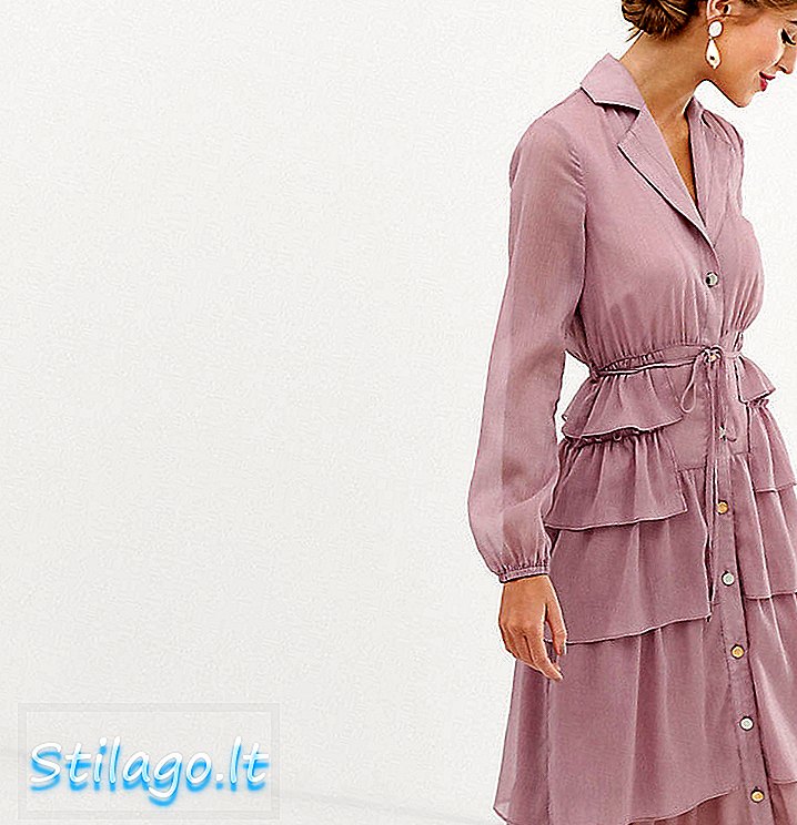 Пряме плаття-напівфабрикація "Міді" на передній панелі з багатоярусними рюшами-фіолетовим