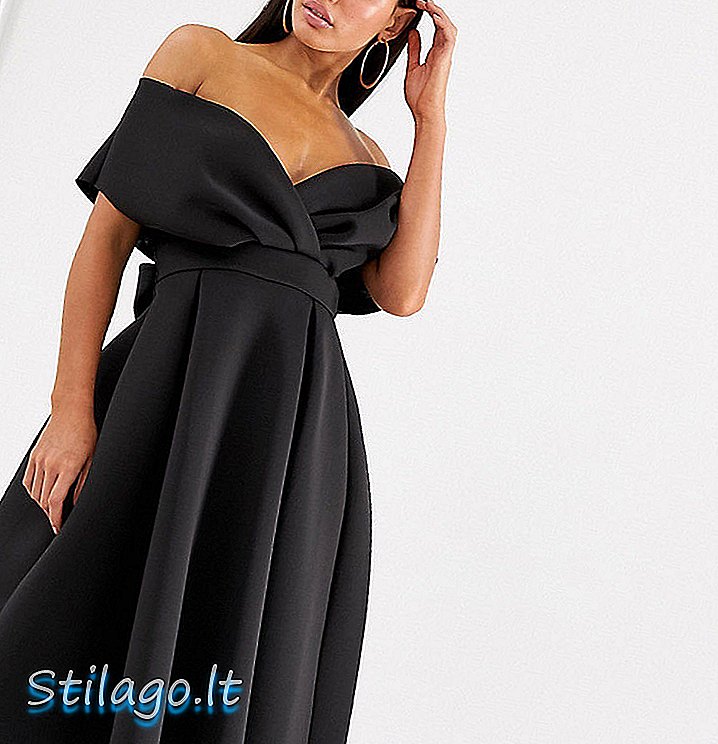 ASOS DESIGN Φόρεμα με ψηλό ώμο στον ώμο με γραβάτα-Μαύρο
