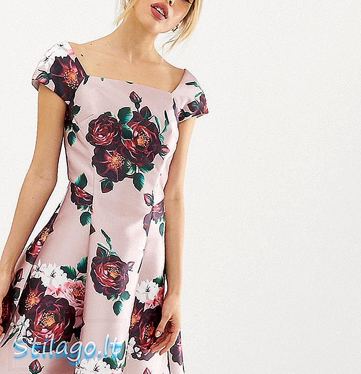 Chi Chi London Petite midi φόρεμα με σκονισμένα λουλούδια εκτύπωσης-Multi