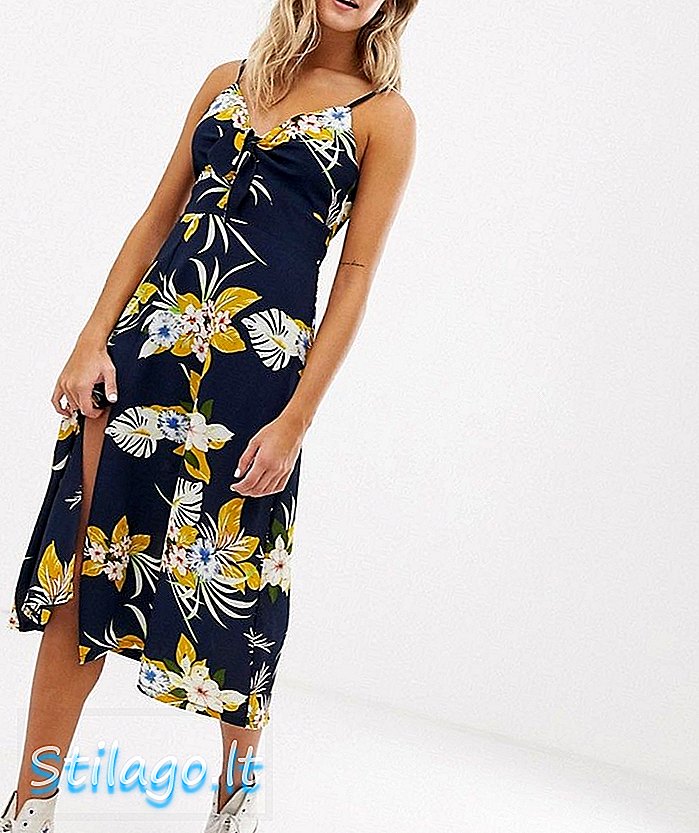 Brave Soul midi cami-klänning i tropisk blommig tryck-Navy