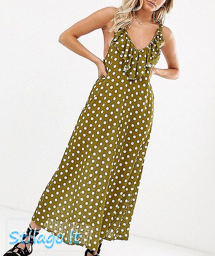 ASOS DESIGN spot print frill maxi dress dalam slinky rib-Multi