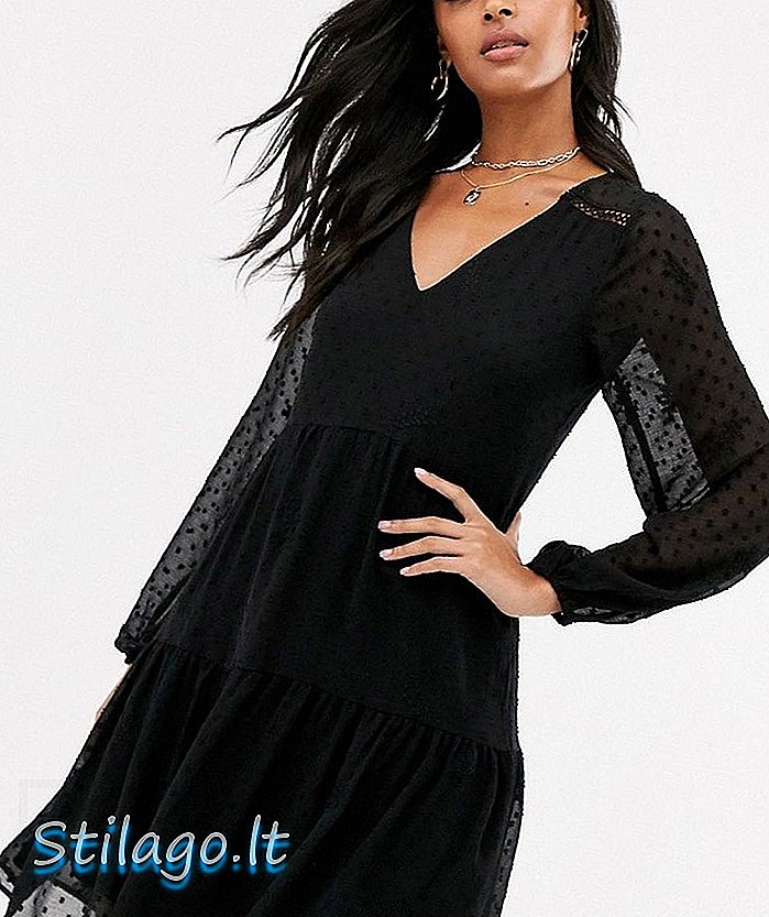 블랙의 자수 장식의 스트라디 바리우스 v 넥 드레스