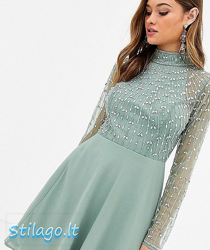 ASOS DESIGN mini haljina s linearnim ukrašenim bodikom i omotanom suknjom-zelena