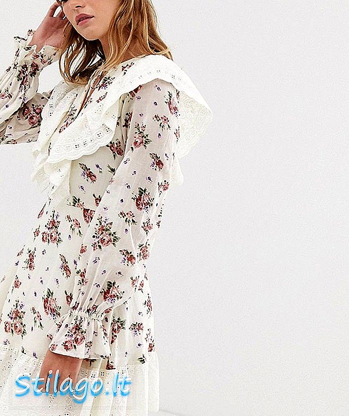 ASOS DESIGN broderie ruffle slidotāju mini kleita krāsainā ziedu apdrukā - Multi