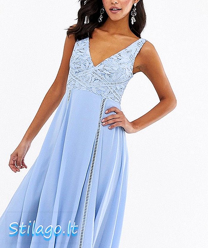 ASOS DESIGN - Halflange mouwloze jurk met kanten lijfje - Blauw