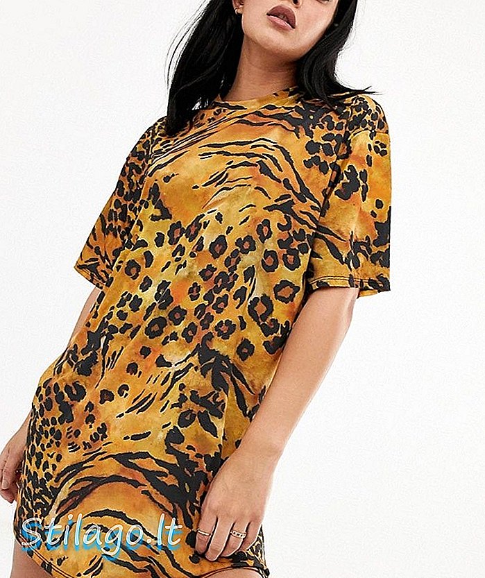 ASOS DESIGN rochie cu tricou subțire în imprimeu animal-Multi