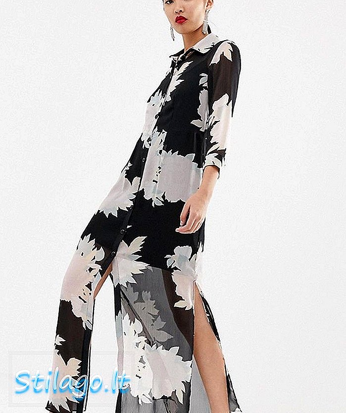 블랙 플로럴 패턴의 리버 아일랜드 맥시 셔츠 드레스