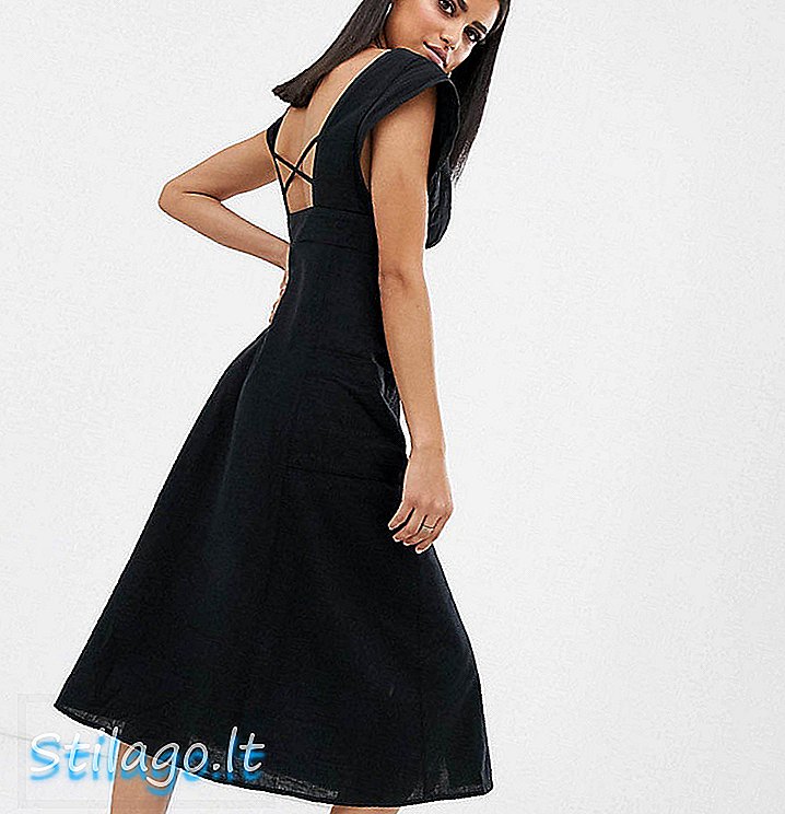 WZORNICTWO ASOS Wysoka sukienka midi z odkrytymi plecami i kieszeniami - czarna