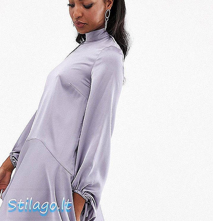 ASOS DESIGN Mini vestido de cetim com lenço alto no pescoço - Cinza