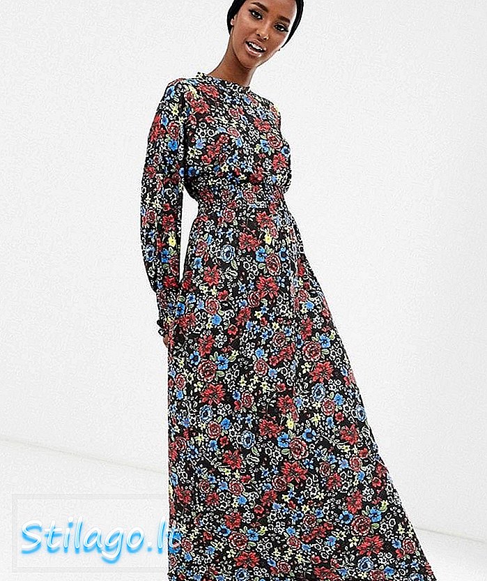 ASOS DESIGN ditsy print maxi dress dengan shirred waist-Multi