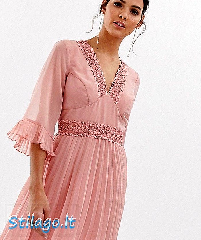 ASOS DESIGN mini vestido plissado com inserções de renda-Rosa