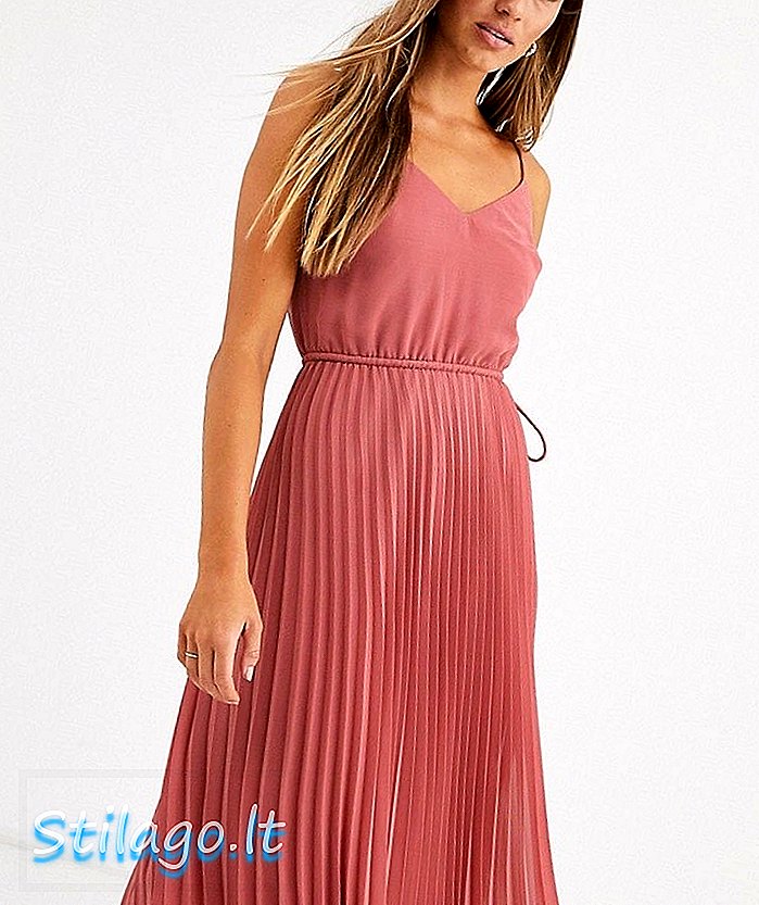 ASOS DESIGN - Halflange geplooide cami-jurk met taille met trekkoord - Roze
