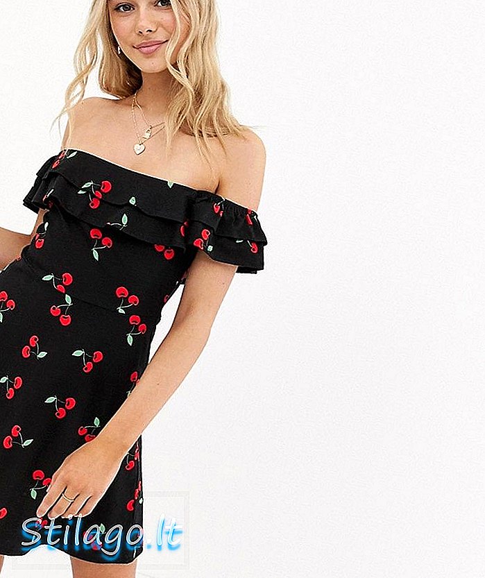 ASOS DESIGN Bardot Doppelrüschen Sommerkleid in Kirschdruck-Multi