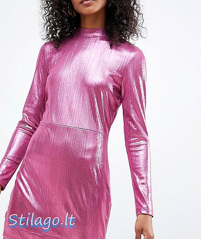 अद्वितीय 21 उच्च गर्दन लंबी आस्तीन पोशाक-गुलाबी