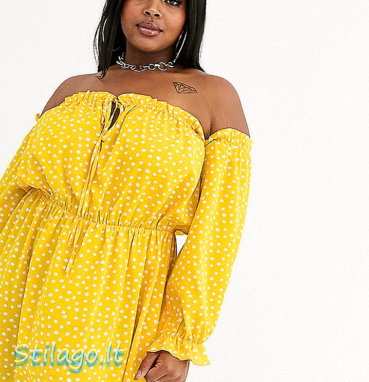 Koco & K Plus bardot sebral mini šaty přes rameno ve žlutém geo print-Orange