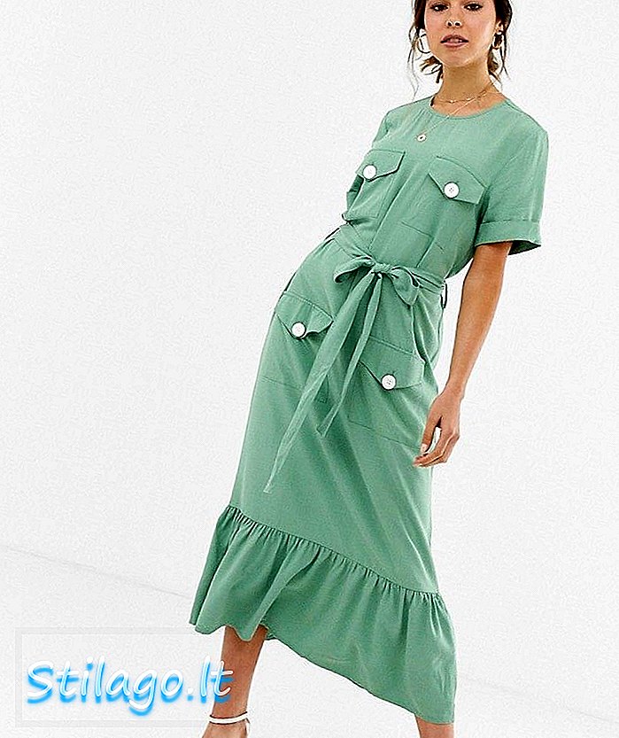 पॉकेट्स-ग्रीनसह एएसओएस डिझाइन पेप हेम मिडी ड्रेस