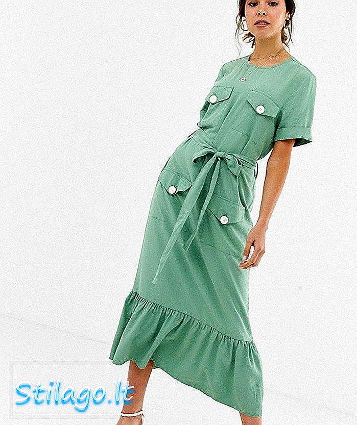 ASOS DESIGN pep hem vestido midi com bolsos-Verde