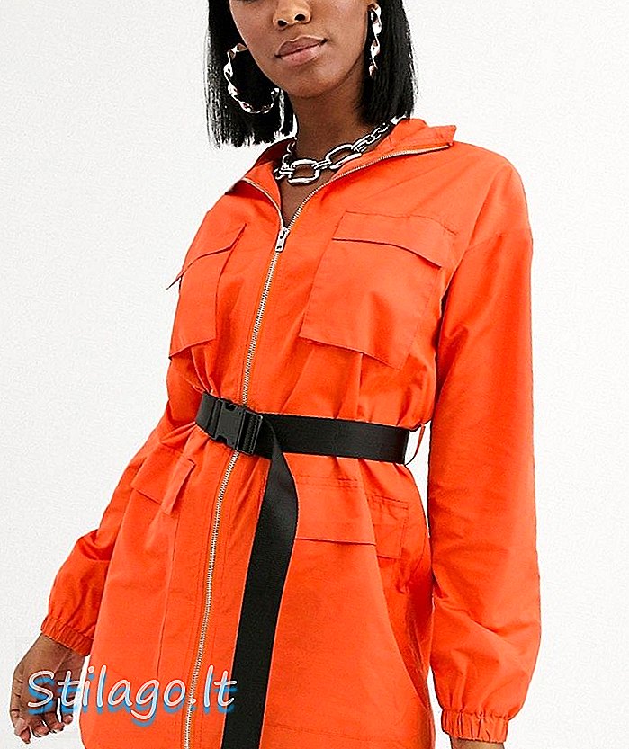 Public Desire utility shirt kjole med kontrastbælte-orange