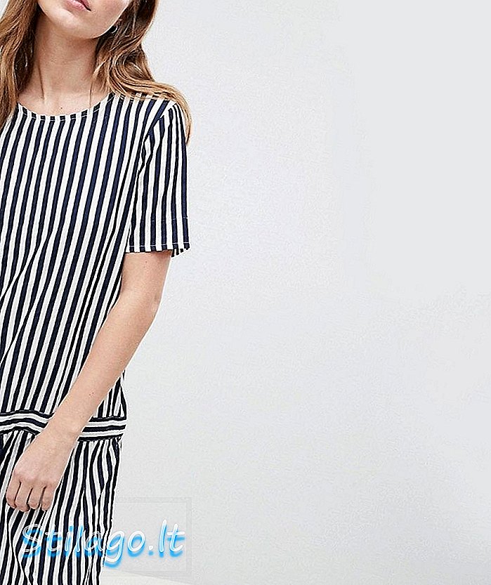Ichi Drop Waist Stripe Dress-Navy