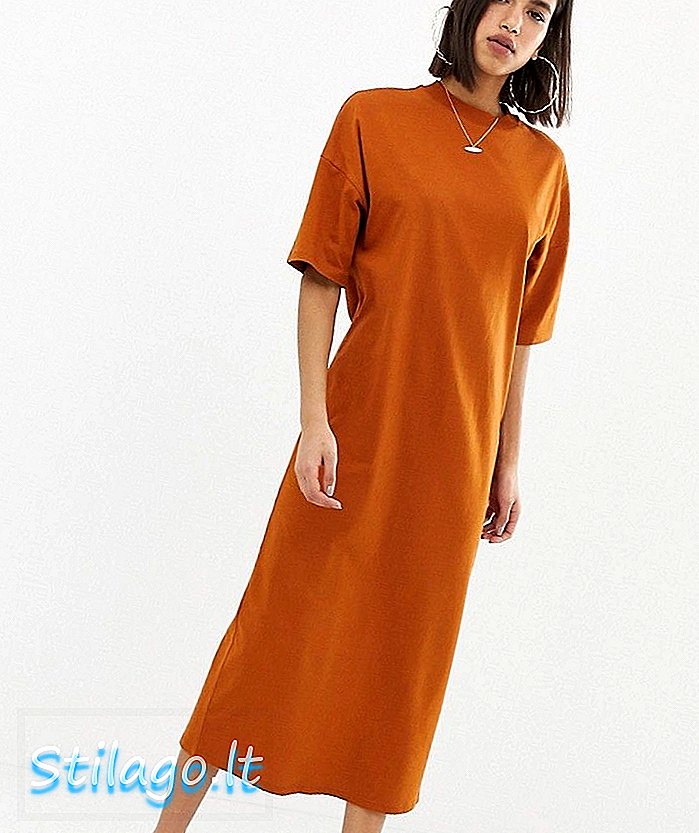 ASOS DESIGN - Vestito lungo in t-shirt di cotone con spacco arancio