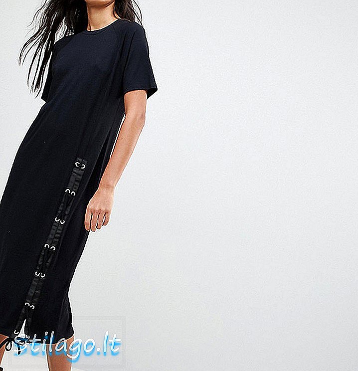 Φόρεμα μπλουζάκι ASOS TALL Midi με δαντέλα-Μαύρο