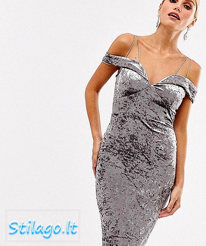 AX Paris aksominio bardoto kūno spalvos suknelė - pilka